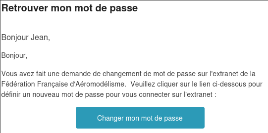 Email Retrouver mon mot de passe