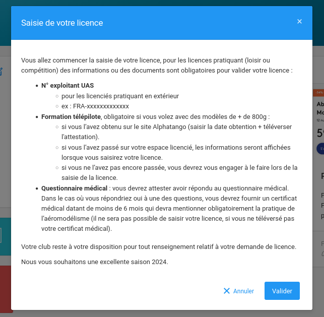 Fenêtre Saisie de votre licence
